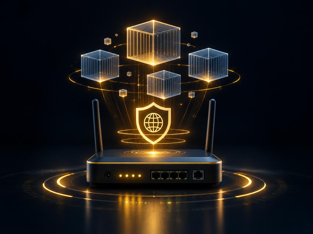 Roteador com containers de aplicações executando sobre ele